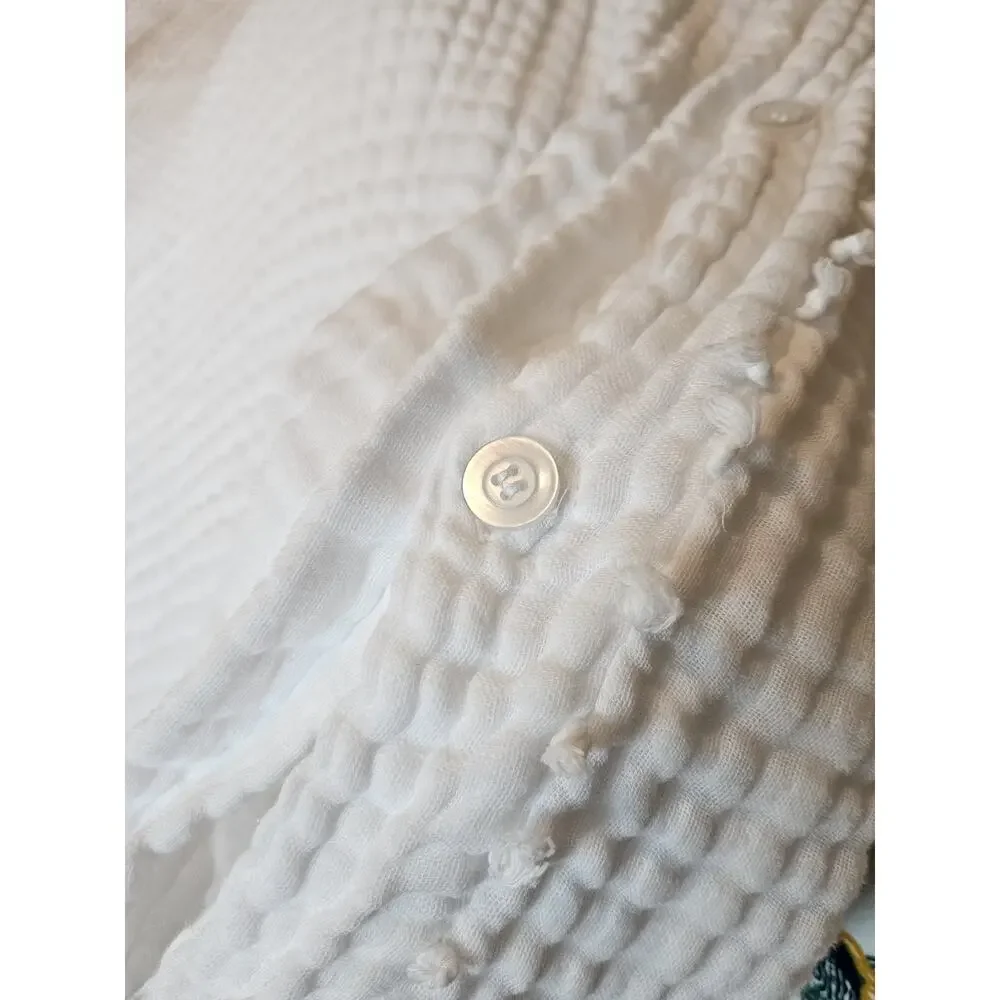 Anthropologie Reversible Airy Gauze White Queen Duvet Cover Fringe Edge Boho